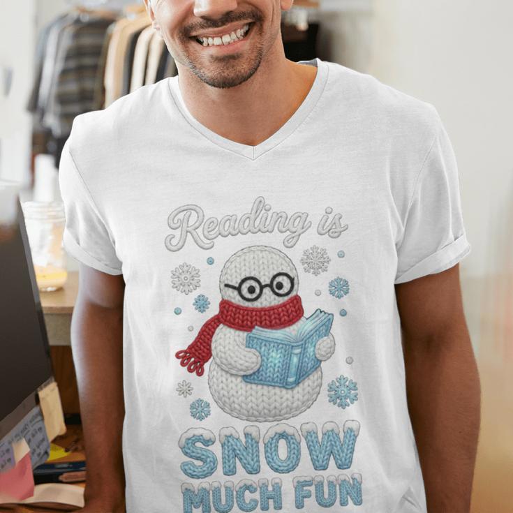 Reading Is Snow Much Fun Book Lover Winter Snowman Humor Men's V-Neck T-Shirt Reading Is Snow Much Fun Book Lover Winter Snowman Humor Men's V-Neck T-Shirt