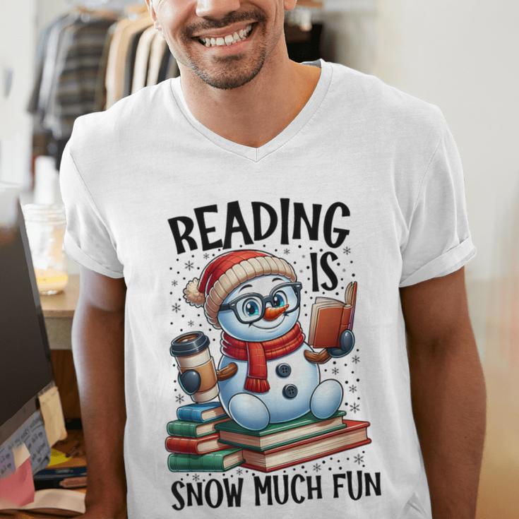 Reading Is Snow Much Fun Christmas Bookworm Snowman Reading Men's V-Neck T-Shirt Reading Is Snow Much Fun Christmas Bookworm Snowman Reading Men's V-Neck T-Shirt