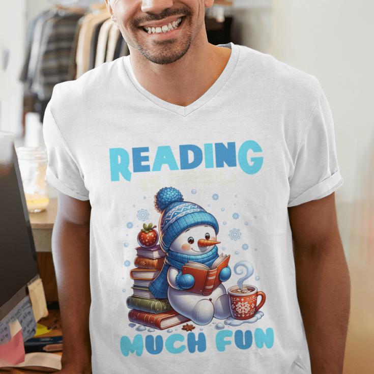 Reading Is Snow Much Fun Christmas Xmas Book Reading Men's V-Neck T-Shirt