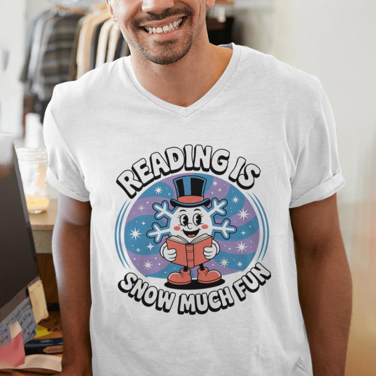 Reading Is Snow Much Fun Snowflake Book Lovers Winter Theme Premium Tri-Blend Men's V-Neck T-Shirt