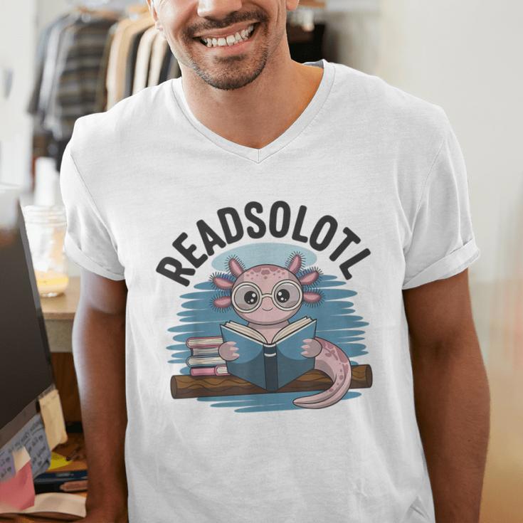 Readsolotl Book Lover Reading Axolotl Kids Reader Men's V-Neck T-Shirt Readsolotl Book Lover Reading Axolotl Kids Reader Men's V-Neck T-Shirt