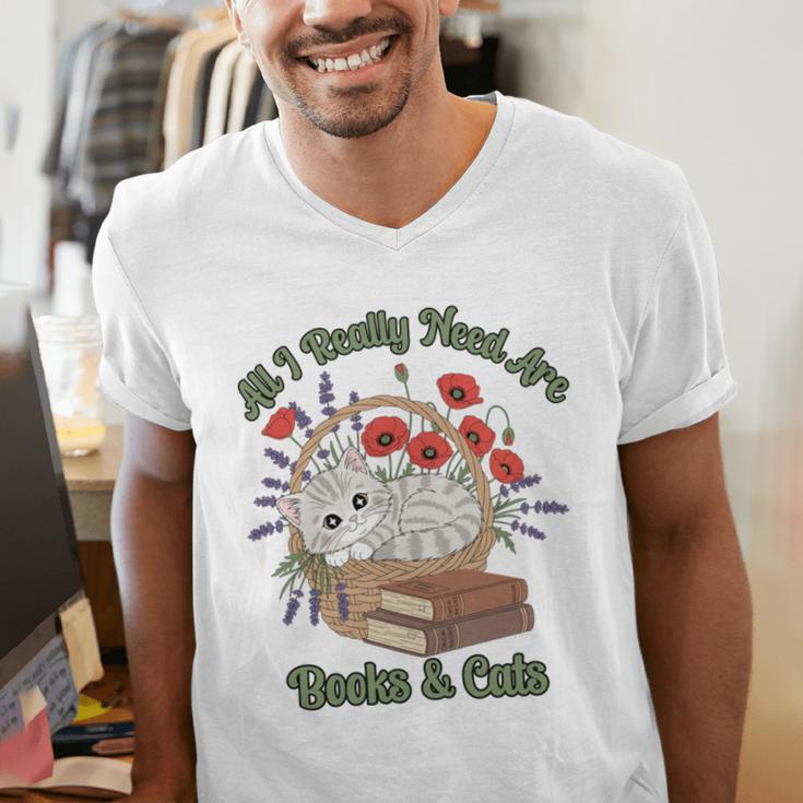 All I Really Need Are Books And Cats Book Lover Tee Men's V-Neck T-Shirt All I Really Need Are Books And Cats Book Lover Tee Men's V-Neck T-Shirt