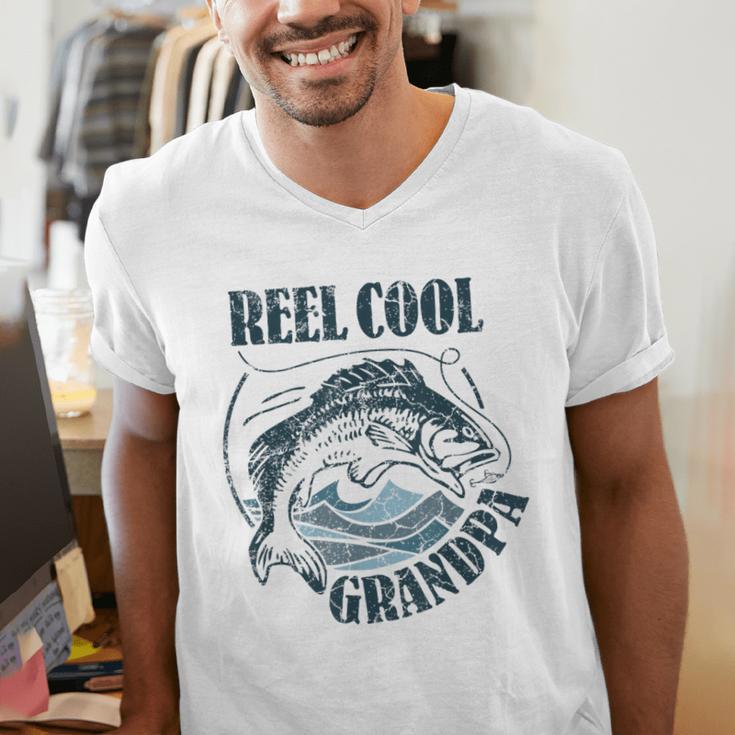 Reel Cool Grandpa Fishing Dad Father's Day Fisherman Men's V-Neck T-Shirt