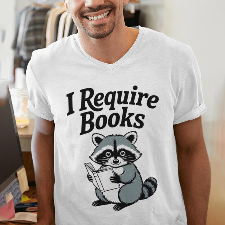 I Require Books Raccoon Reading For Book Lovers Men's V-Neck T-Shirt I Require Books Raccoon Reading For Book Lovers Men's V-Neck T-Shirt