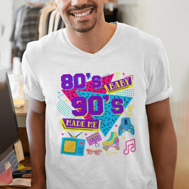 Retro 1980s 80's Baby 1990s 90's Made Me Nostalgia Birthday Premium Tri-Blend Men's V-Neck T-Shirt