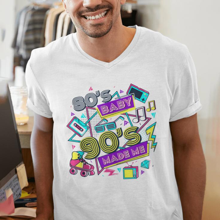 Retro 1980s 80's Baby 1990s 90's Made Me Vaporwave Nostalgia Men's V-Neck T-Shirt