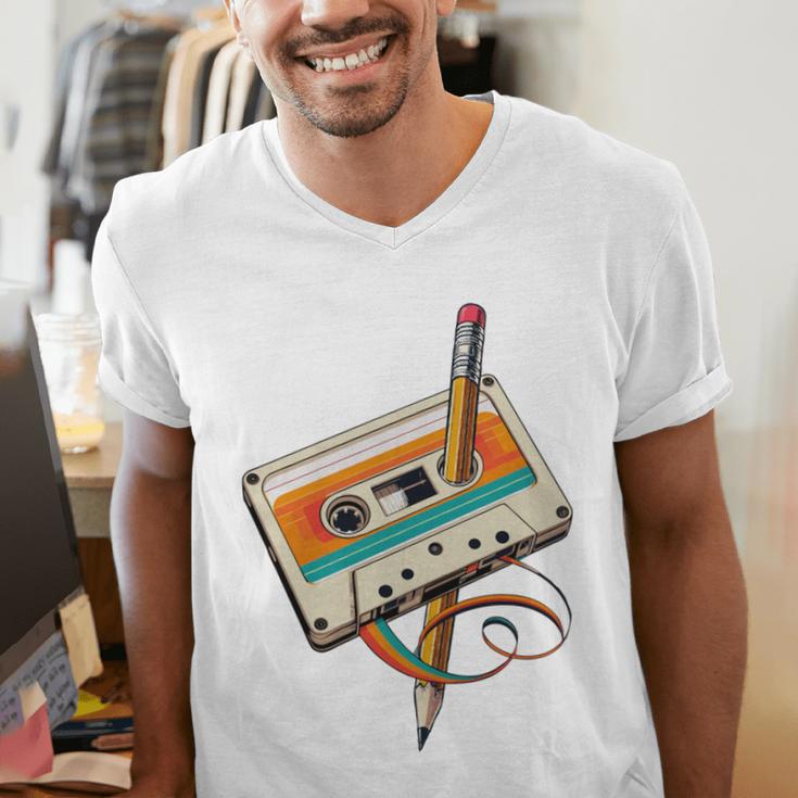 Retro Cassette Tape & Pencil Rewind Nostalgia Party 80s 90s Men's V-Neck T-Shirt