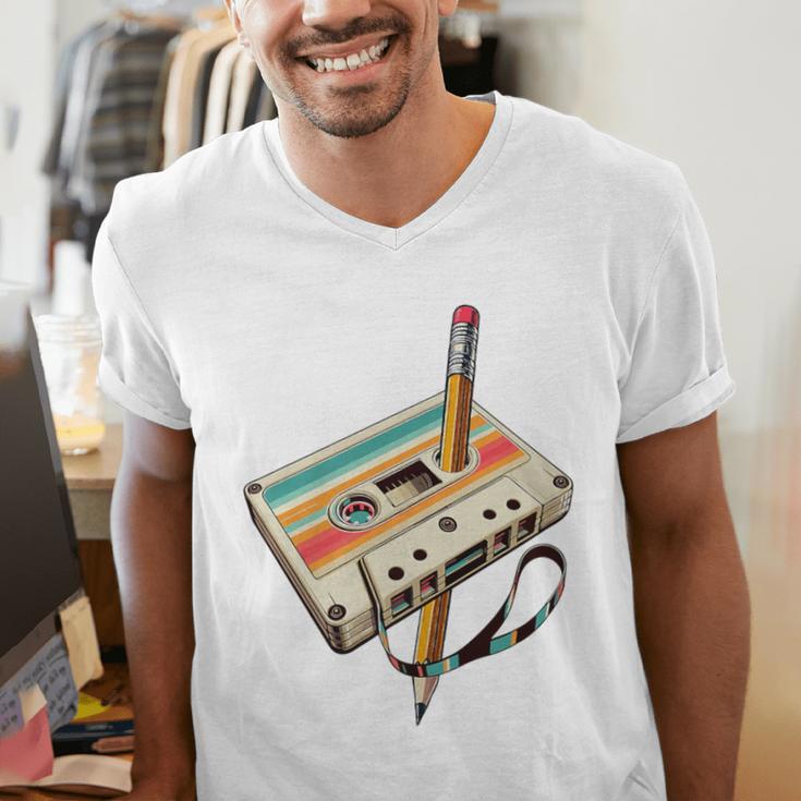 Retro Cassette Tape & Pencil Rewind Nostalgia Party 80s 90s Premium Men's V-Neck T-Shirt Retro Cassette Tape & Pencil Rewind Nostalgia Party 80s 90s Premium Men's V-Neck T-Shirt