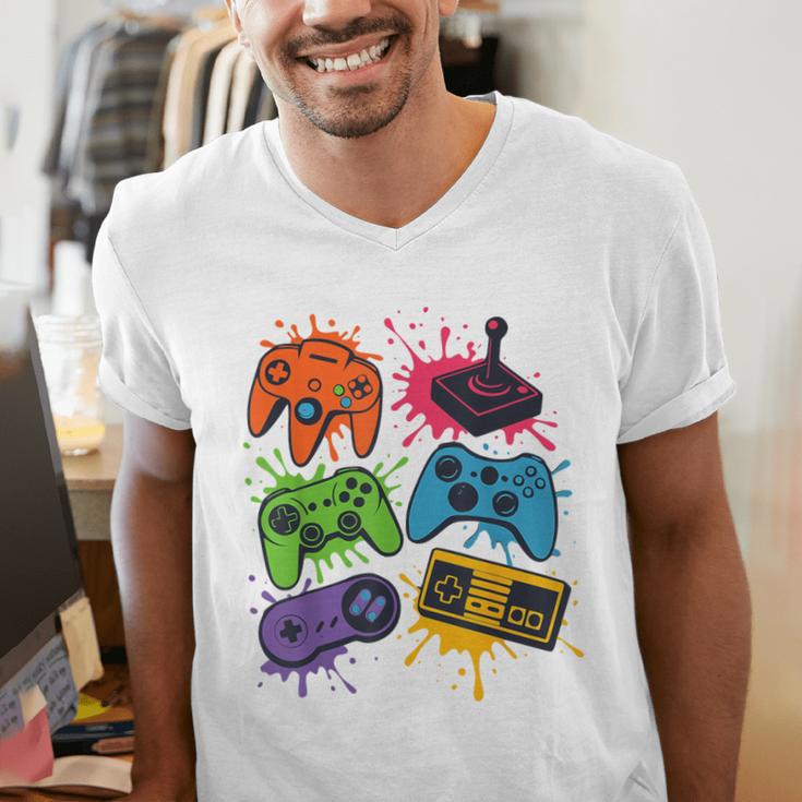 Retro Gamer Controller 80s 90s Video Game Arcade Nostalgia Men's V-Neck T-Shirt