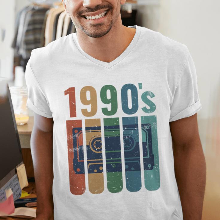 Retro Nineties Style Audio Tape Nostalgia Year 1990 Premium Tri-Blend Men's V-Neck T-Shirt
