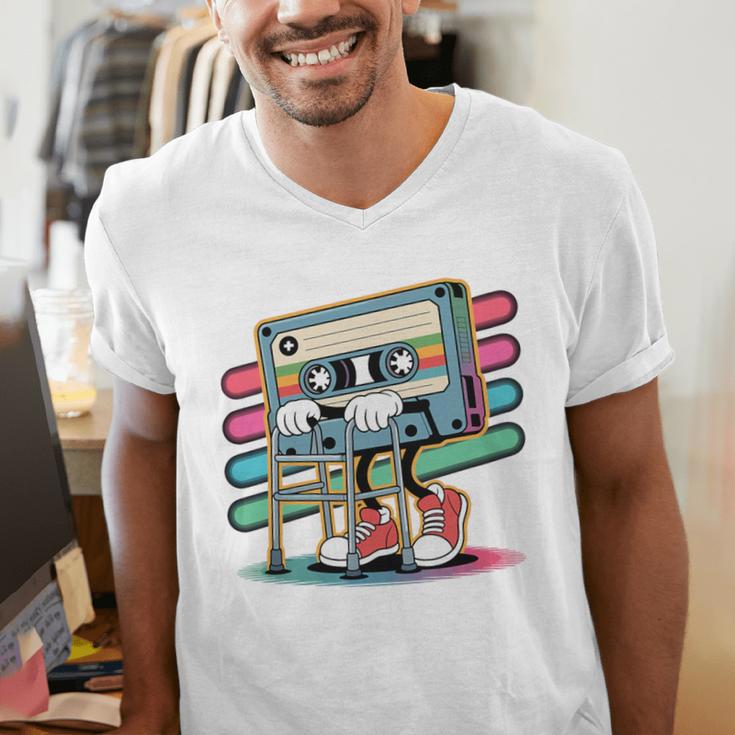 Retro Old Cassette Tape Cartoon With Walker Nostalgia Premium Tri-Blend Men's V-Neck T-Shirt