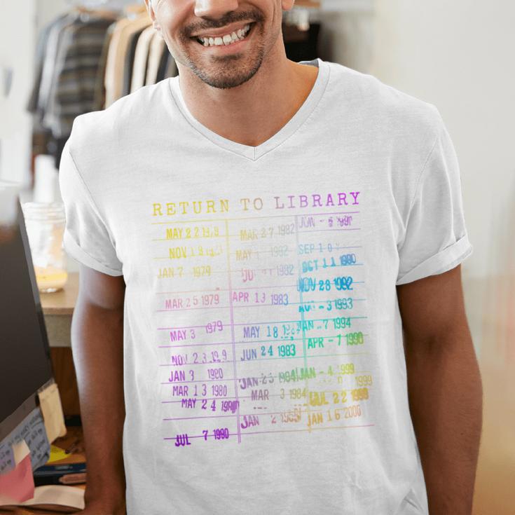 Return To Library Card Book Due Date Bookish Rainbow Reading Men's V-Neck T-Shirt