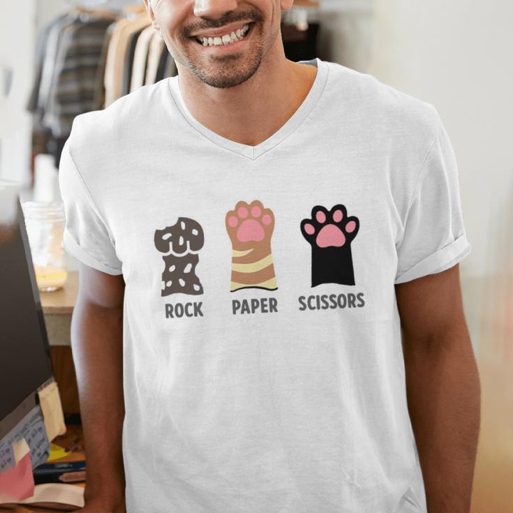 Rock Paper Scissors Hand Game Cute Paw Cat Introvert Men's V-Neck T-Shirt Rock Paper Scissors Hand Game Cute Paw Cat Introvert Men's V-Neck T-Shirt