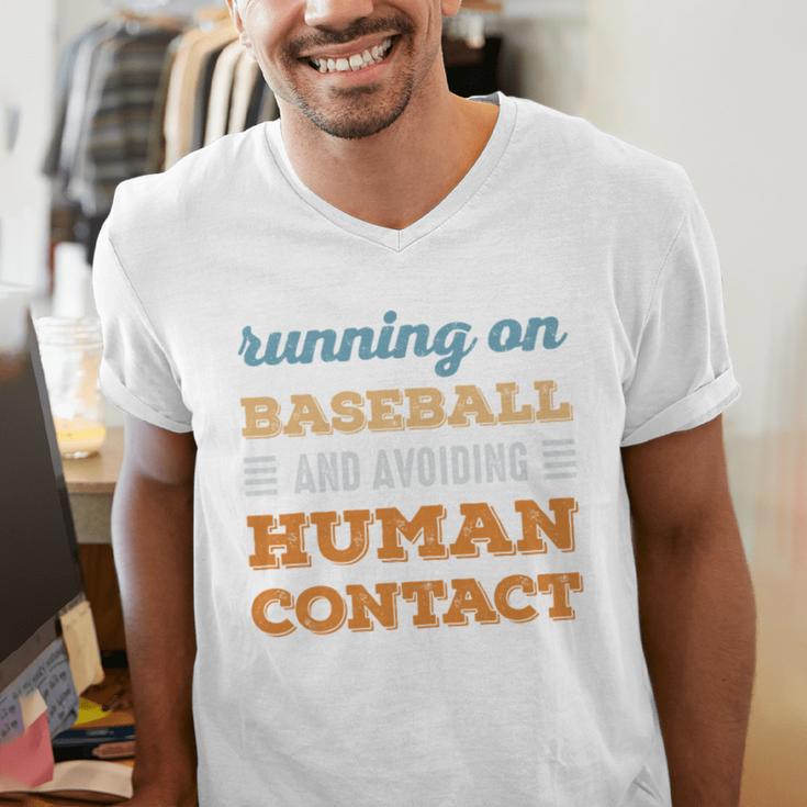 Running On Baseball Social Introvert Humor Vintage Men's V-Neck T-Shirt