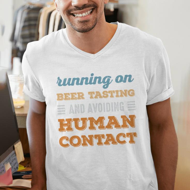 Running On Beer Tasting Social Introvert Humor Vintage Men's V-Neck T-Shirt