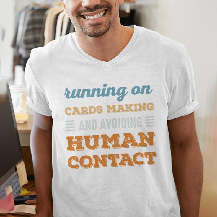 Running On Cards Making Social Introvert Humor Vintage Men's V-Neck T-Shirt