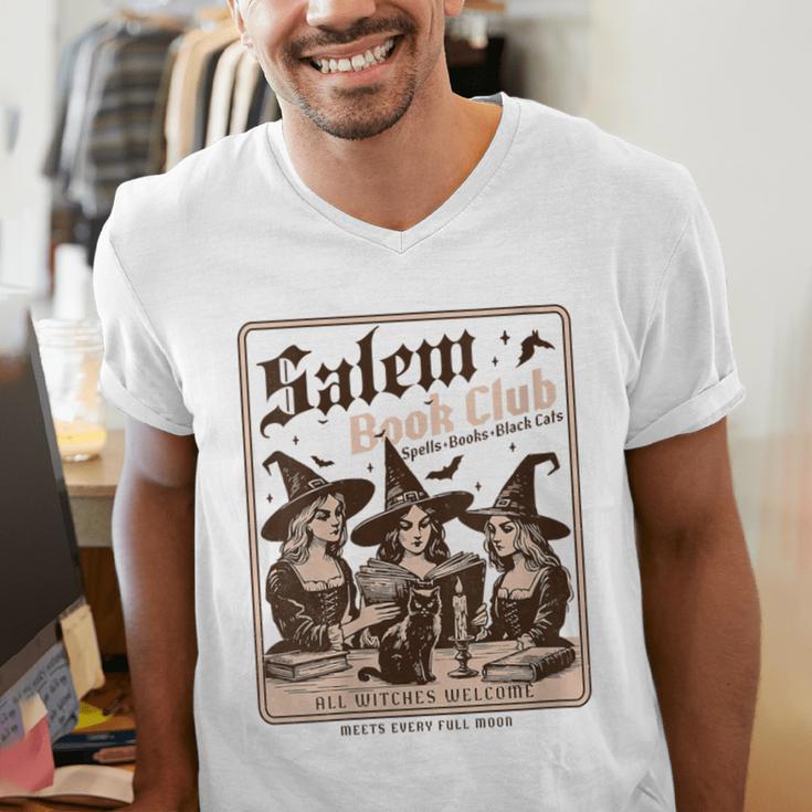 Salem Book Club Bookish Halloween Retro Salem Witch Book Men's V-Neck T-Shirt