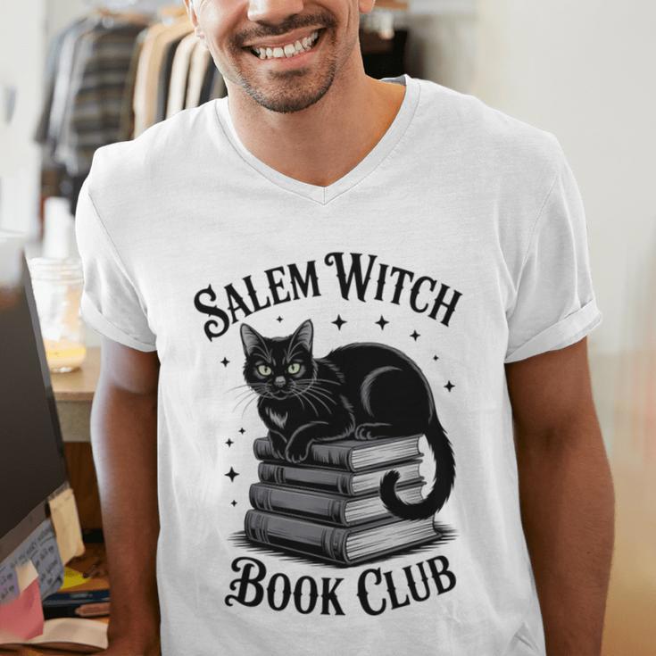 Salem Witch Book Club Bookish Halloween Cat Women Men's V-Neck T-Shirt