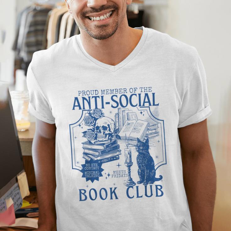 Sarcastic Anti Social Book Club Cat Skull Book Lover Men's V-Neck T-Shirt Sarcastic Anti Social Book Club Cat Skull Book Lover Men's V-Neck T-Shirt