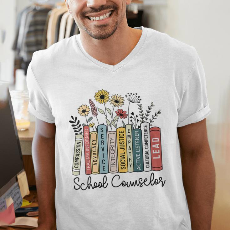 School Counselor Wildflower Book School Counseling Life Men's V-Neck T-Shirt