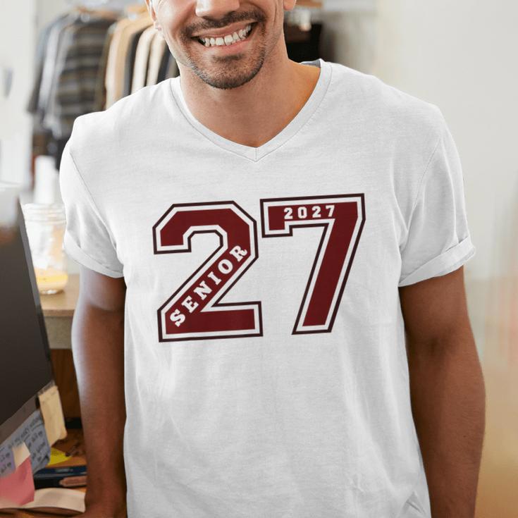 Senior 2027 Maroon Senior Class Of 27 Jersey Graduation Men's V-Neck T-Shirt