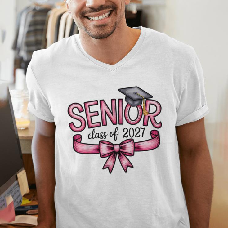 Senior Class Of 2027 Coquette Pink Bow Graduation 2027 Women Men's V-Neck T-Shirt