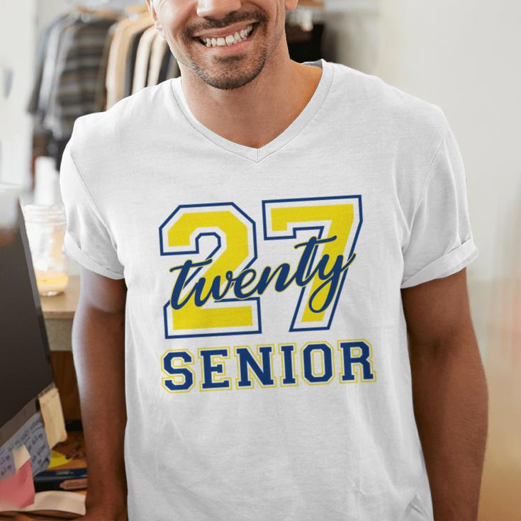 Senior Class Of 2027 Graduation Yellow And Blue On The Back Premium Tri-Blend Men's V-Neck T-Shirt