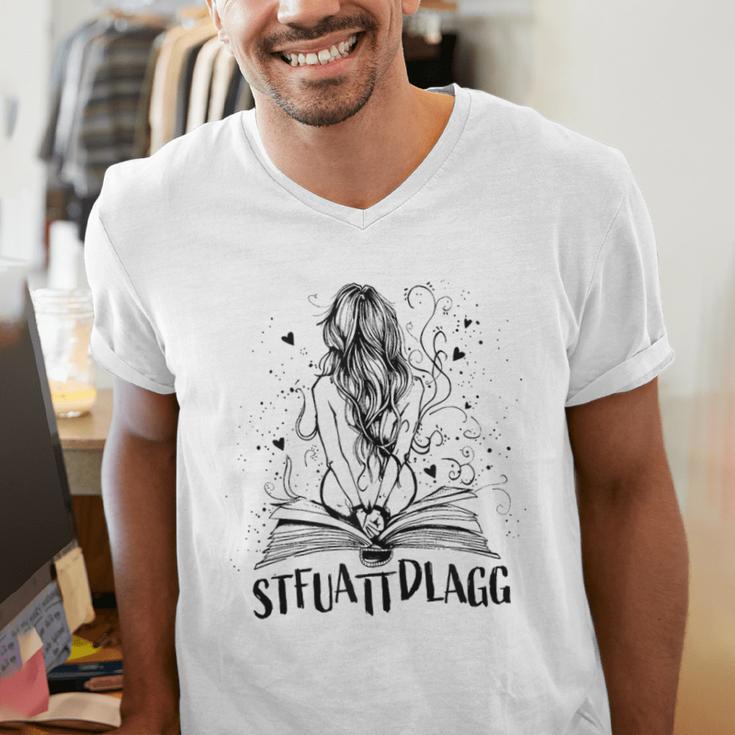 Sexy STFUATTDLAGG Hot Woman Reading Spicy Good Book Love Men's V-Neck T-Shirt Sexy STFUATTDLAGG Hot Woman Reading Spicy Good Book Love Men's V-Neck T-Shirt