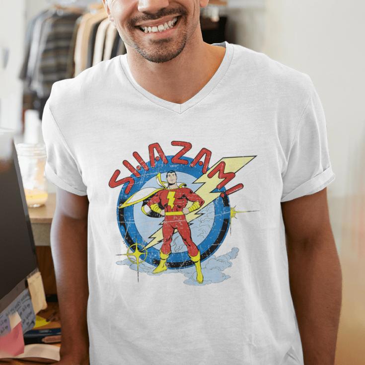 Shazam Comic Book Art Heroic Portrait Vintage Men's V-Neck T-Shirt