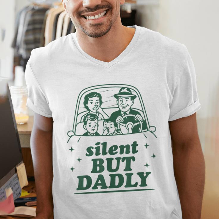 Silent But Dadly Father's Day Fart Dad Farting Vintage Men's V-Neck T-Shirt