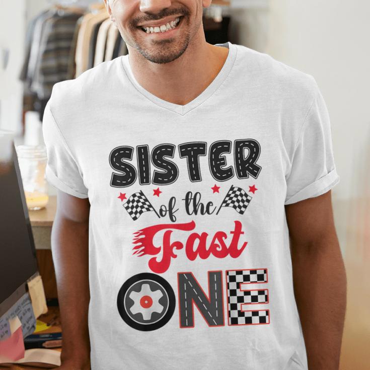 Sister Of The Fast One Car Racing Dad 1St Birthday Boy Men's V-Neck T-Shirt