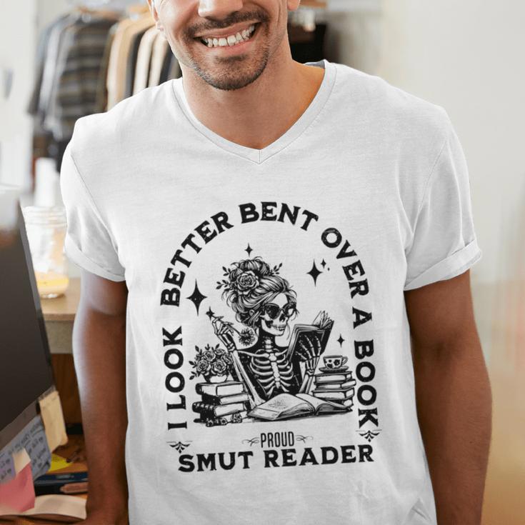 Smut Reader Skeleton Book Lover Dark Humor Art Premium Tri-Blend Men's V-Neck T-Shirt Smut Reader Skeleton Book Lover Dark Humor Art Premium Tri-Blend Men's V-Neck T-Shirt