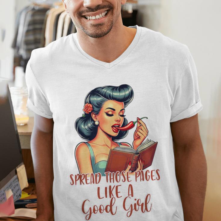 Smutty Spicy Book Reader Spread Those Pages Like A Good Girl Men's V-Neck T-Shirt