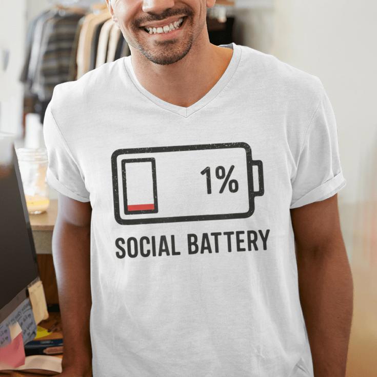 Social Battery 1 Shirt Introvert Anti Social Tee Gif Men's V-Neck T-Shirt