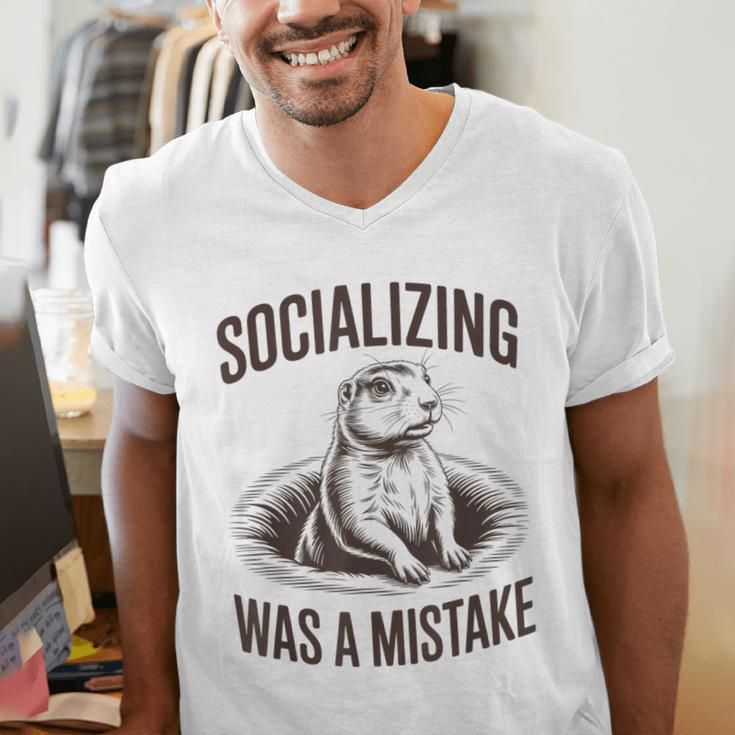 Socializing Was a Mistake Prairie Dog Introverts Humor Men's V-Neck T-Shirt Socializing Was a Mistake Prairie Dog Introverts Humor Men's V-Neck T-Shirt