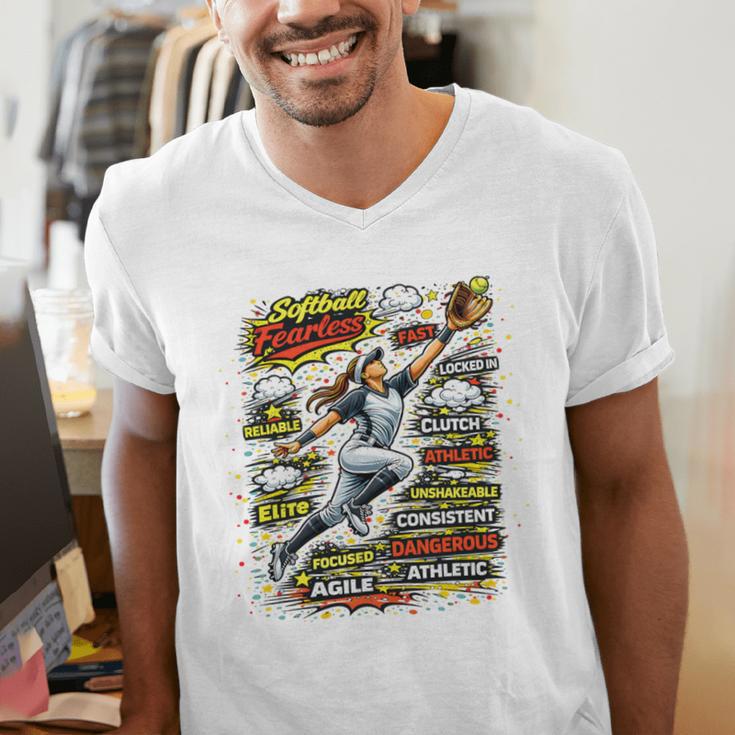 Softball Outfielder Best Traits Brave Retro Comic Book Art Premium Tri-Blend Men's V-Neck T-Shirt Softball Outfielder Best Traits Brave Retro Comic Book Art Premium Tri-Blend Men's V-Neck T-Shirt