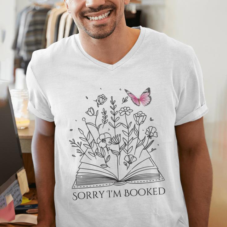 Sorry I'm Booked Book Lover Teachers Librarians Men's V-Neck T-Shirt Sorry I'm Booked Book Lover Teachers Librarians Men's V-Neck T-Shirt