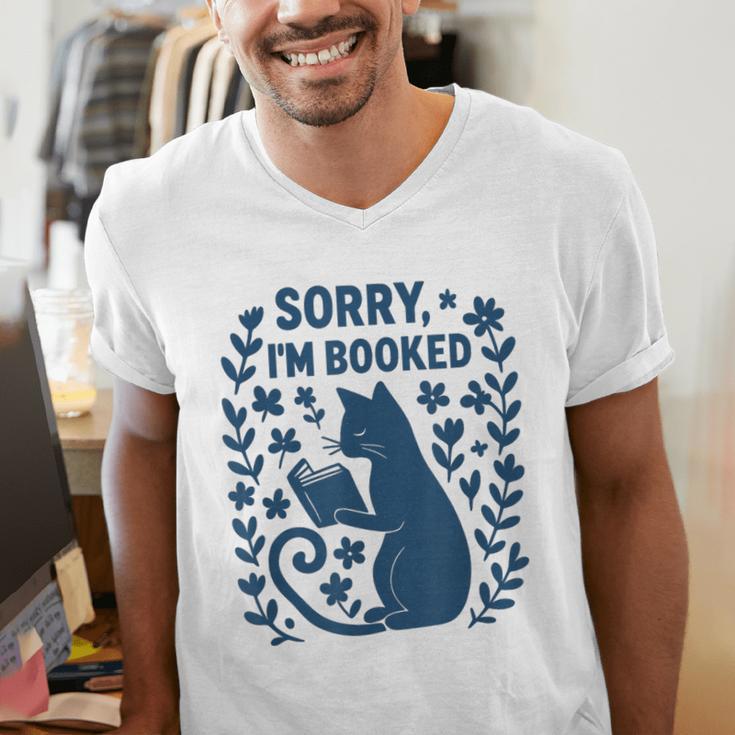 Sorry I'm Booked Cat Reading Book Boho Flowers Vintage Men's V-Neck T-Shirt