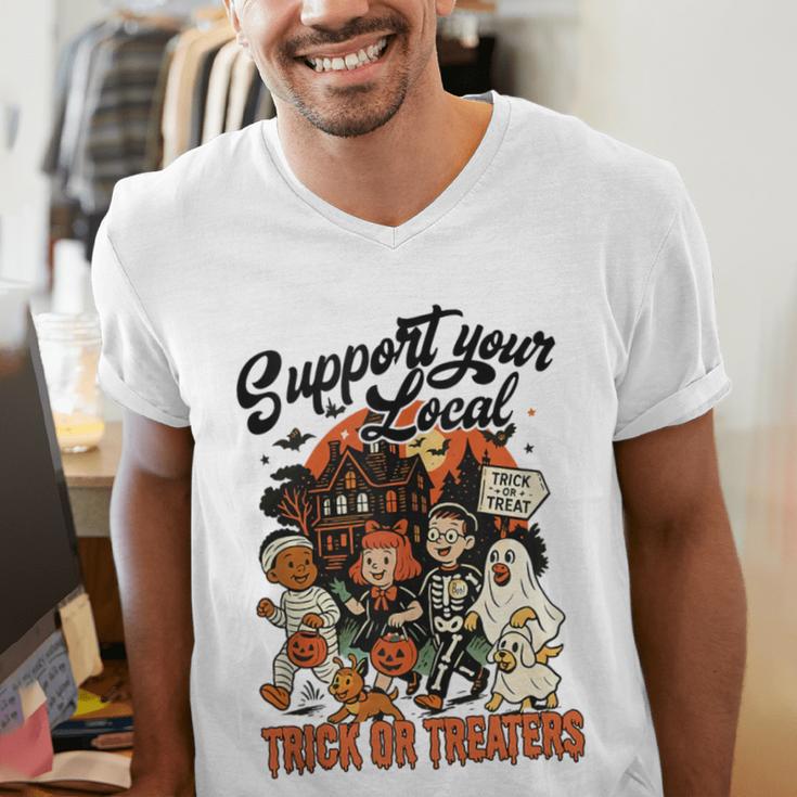 Support Your Local Trick Or Treaters Retro Spooky Nostalgia Men's V-Neck T-Shirt