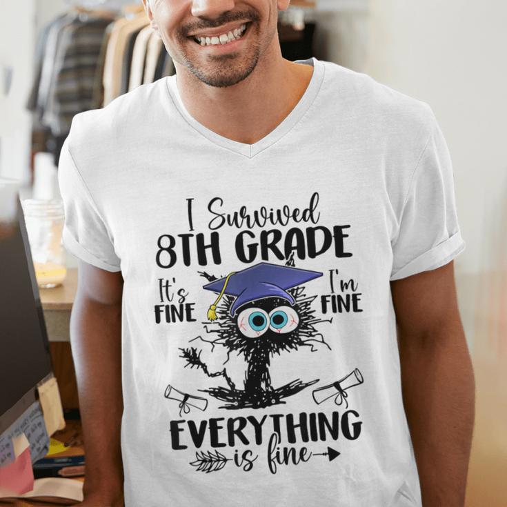 I Survived 8th Grade Graduated Cat Graduation Men's V-Neck T-Shirt