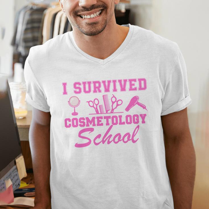 I Survived Cosmetology School Graduation Cosmetology Grad Men's V-Neck T-Shirt