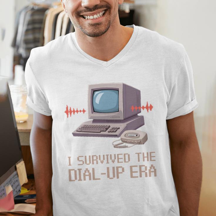I Survived The Dial-Up Era Retro 90s Nostalgia Premium Tri-Blend Men's V-Neck T-Shirt I Survived The Dial-Up Era Retro 90s Nostalgia Premium Tri-Blend Men's V-Neck T-Shirt