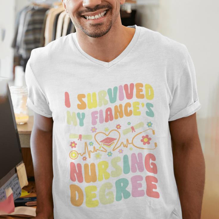 i Survived My Fiance's Nursing Degree Graduation Groovy Premium Men's V-Neck T-Shirt