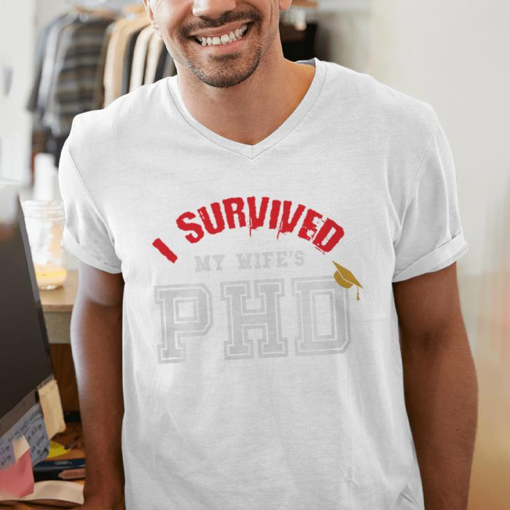 I Survived My Wife's PhD Graduation Slim Fit Shirt Men's V-Neck T-Shirt