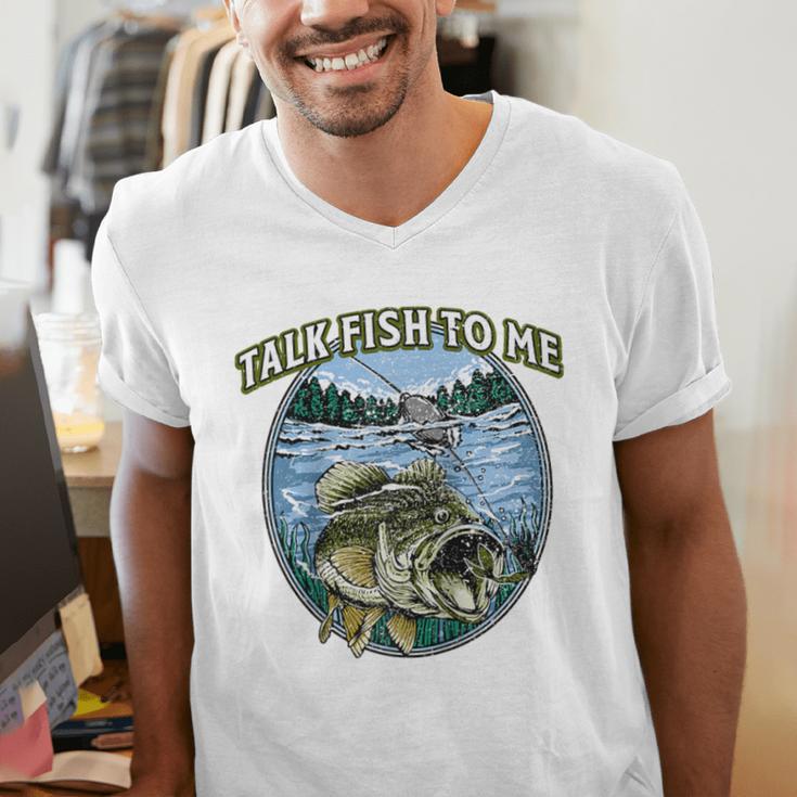 Talk Fish To Me Introvert Fishing Antisocial Fisherman Raglan Baseball Tee Men's V-Neck T-Shirt Talk Fish To Me Introvert Fishing Antisocial Fisherman Raglan Baseball Tee Men's V-Neck T-Shirt
