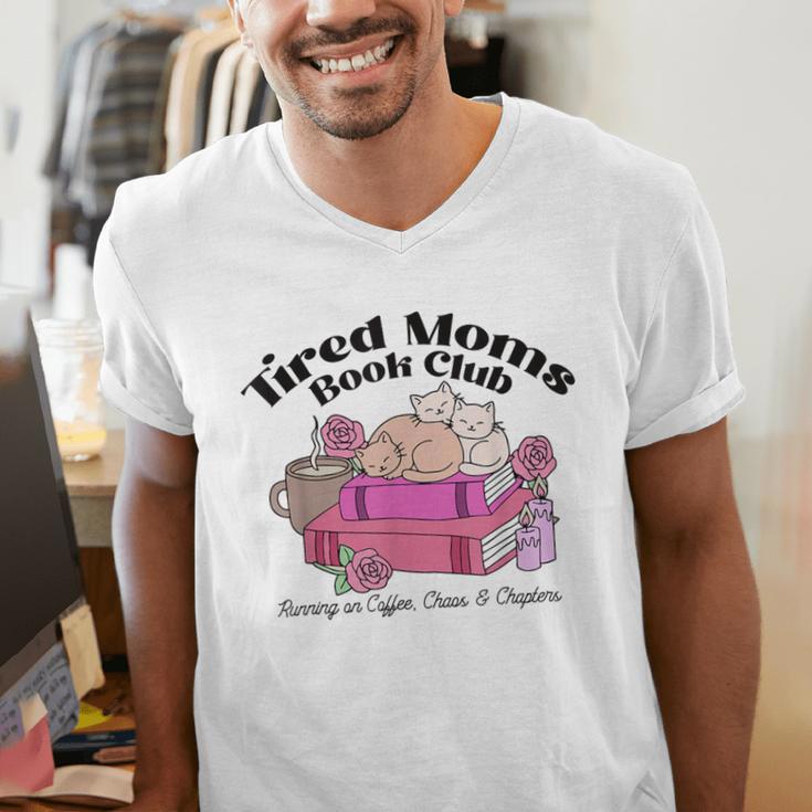 Tired Moms Book Club Running On Coffee Chaos And Chapter Cat Men's V-Neck T-Shirt Tired Moms Book Club Running On Coffee Chaos And Chapter Cat Men's V-Neck T-Shirt