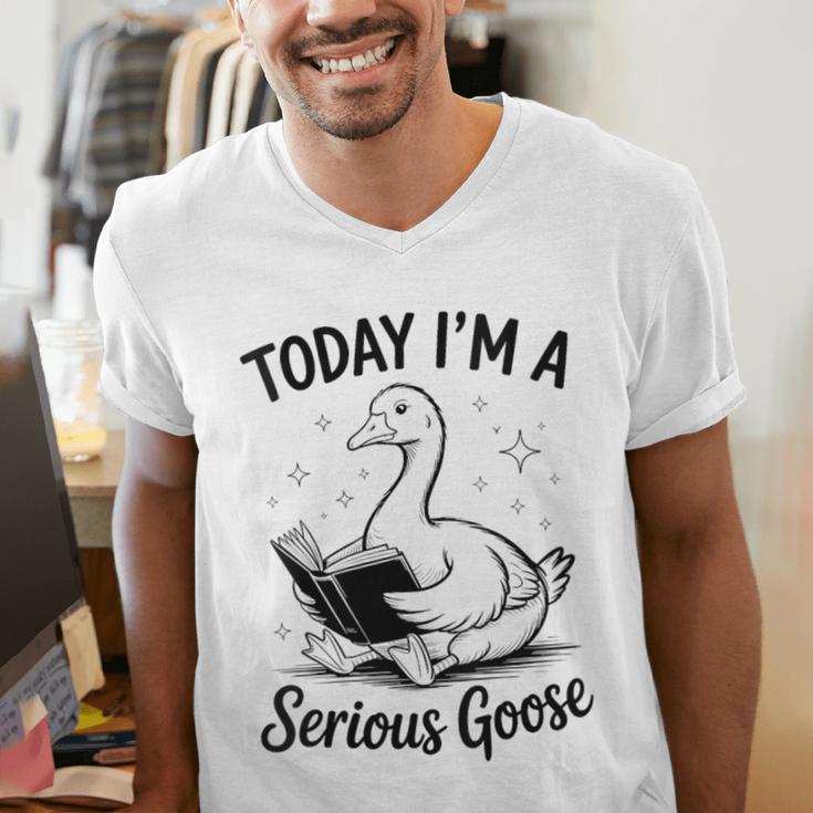 Today I'm A Serious Goose Animal Reading Book Lovers Men's V-Neck T-Shirt