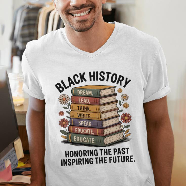 History Month Teacher Reading Book Lover Floral Stack Premium Tri-Blend Men's V-Neck T-Shirt