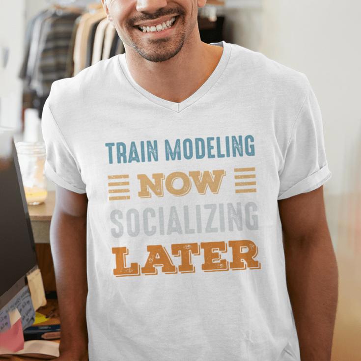 Train Modeling Now Minimal Socializing Introvert Vintage Men's V-Neck T-Shirt Train Modeling Now Minimal Socializing Introvert Vintage Men's V-Neck T-Shirt