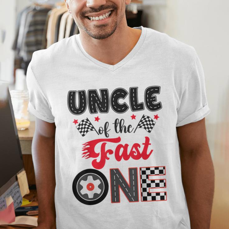 Uncle Of The Fast One Car Racing Dad 1St Birthday Boy Men's V-Neck T-Shirt